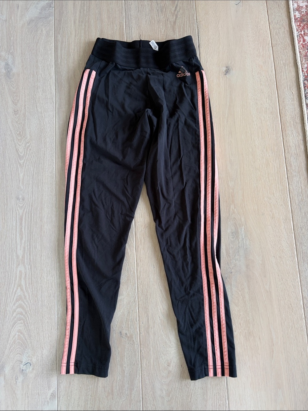 adidas Black Leggings with Pink Side Stripes